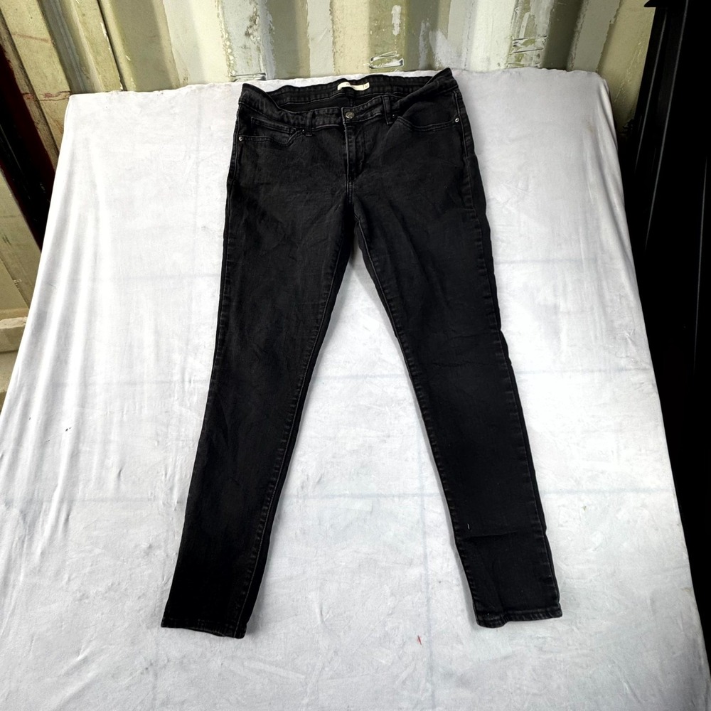 Levi's 711 Skinny Jeans Womens 32 Black Denim Dark Wash Pockets Streetwear